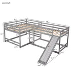 L-vormig stapelbed voor 4 kinderen, vierpersoons stapelbed met glijbaan, houten stapelbedframe met full- en twinbed voor slaapkamer of slaapzaal