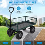 Chariot de jardin en acier robuste, 226,8 kg, chariot utilitaire pliable avec côtés en filet et doublure amovibles, 10 pneus gonflables, poignée de traction