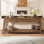 Table console Lantine à 2 niveaux avec 3 tiroirs, console de 70,9 avec rebord surélevé et étagères de rangement pour le salon, le couloir ou l’entrée