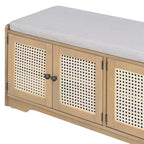 Banc de rangement rustique en bois Whisen, banc à chaussures pour entrée avec coussin amovible et étagères réglables