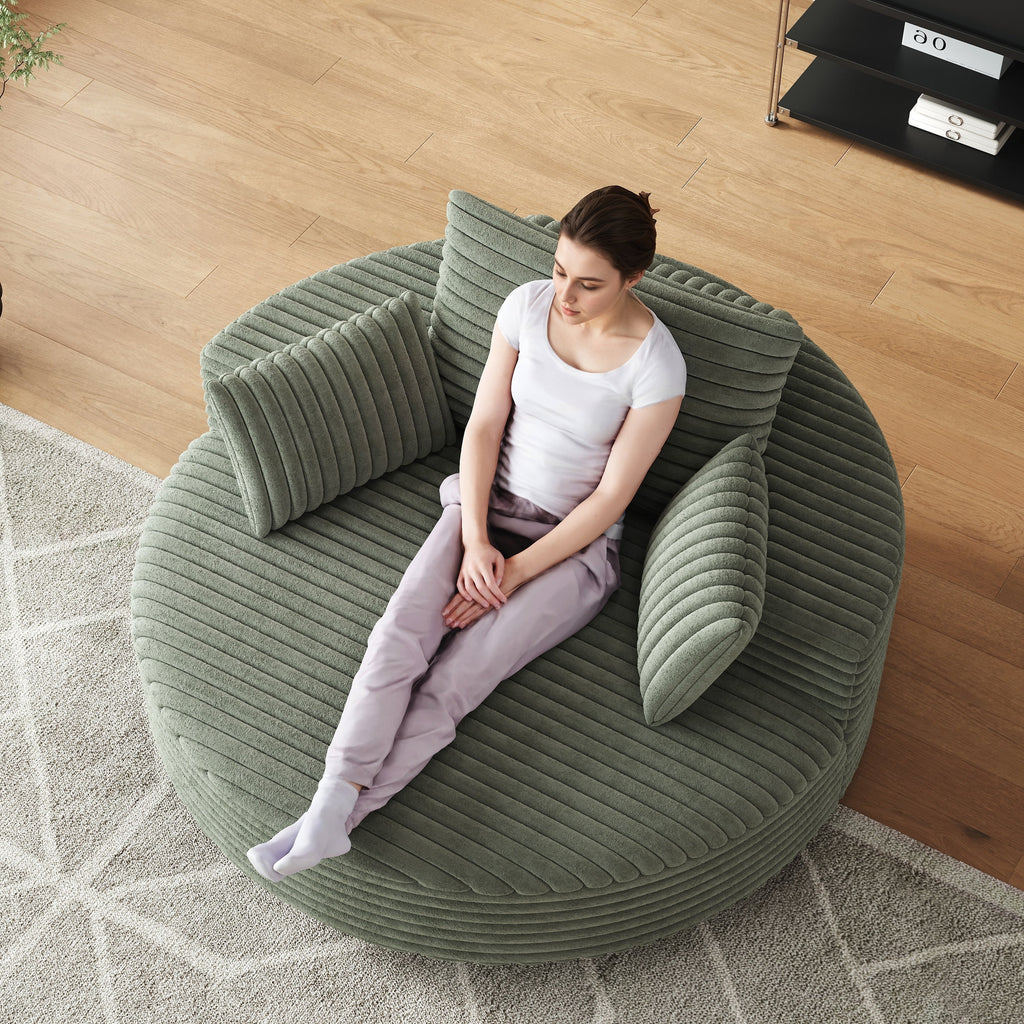 Enkele draaistoel van corduroy en chenille met schuimvulling