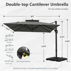 MAISON ARTS Parasol déporté hydraulique automatique de 12 pieds, mât en aluminium, rotation à 360 degrés
