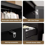 Armoire-penderie COZONY avec 3 tiroirs et 2 portes, meuble de rangement moderne en bois pour chambre, grande armoire blanche sur pied