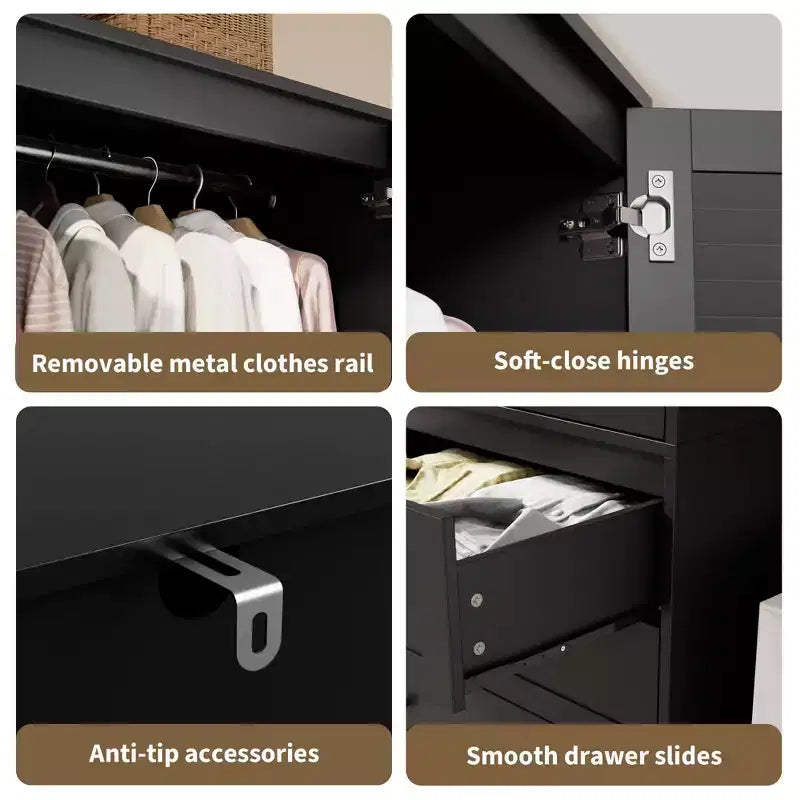 Armoire-penderie COZONY avec 3 tiroirs et 2 portes, meuble de rangement moderne en bois pour chambre, grande armoire blanche sur pied