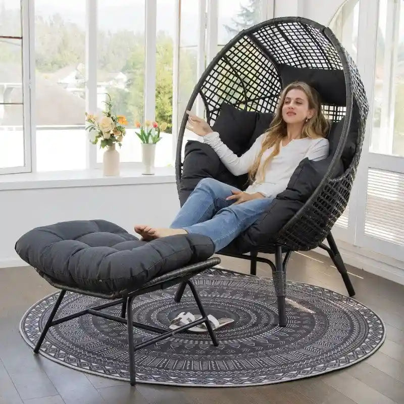 Fauteuil œuf d’intérieur FINCATI, fauteuil œuf d’extérieur supportant 440 lbs, fauteuil œuf surdimensionné avec pouf, fauteuil œuf luxueux et confortable avec repose-pieds
