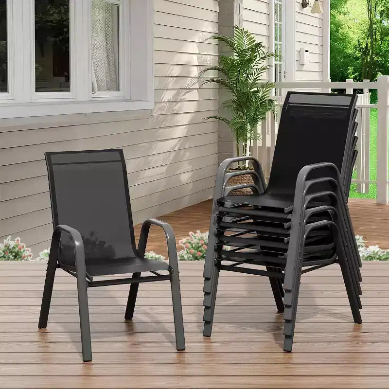 Chaises de patio, ensemble de 4 ou 6 chaises de salle à manger d’extérieur empilables, légères et résistantes à toutes les intempéries, en textilène, avec accoudoirs, pour jardin et terrasse de piscine