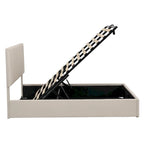 Lit plateforme queen-size rembourré avec système de rangement hydraulique - beige