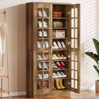 Lantine Tall Shoe Cabinet with Doors, 8-Tier Shoe Storage with Adjustable Shelves, Modern Shoe Rack Cabinet for Hallway, Closet, Living Room, White