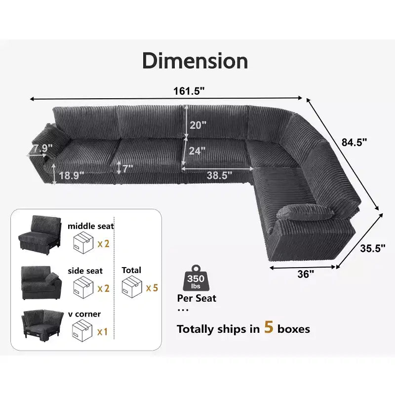 Dyonery Modular Corduroy Sectional Sofa with Washable Covers