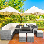 Costway Ensemble repas de jardin en rotin de 7 pièces, canapé d’angle, canapé et pouf — Voir les détails