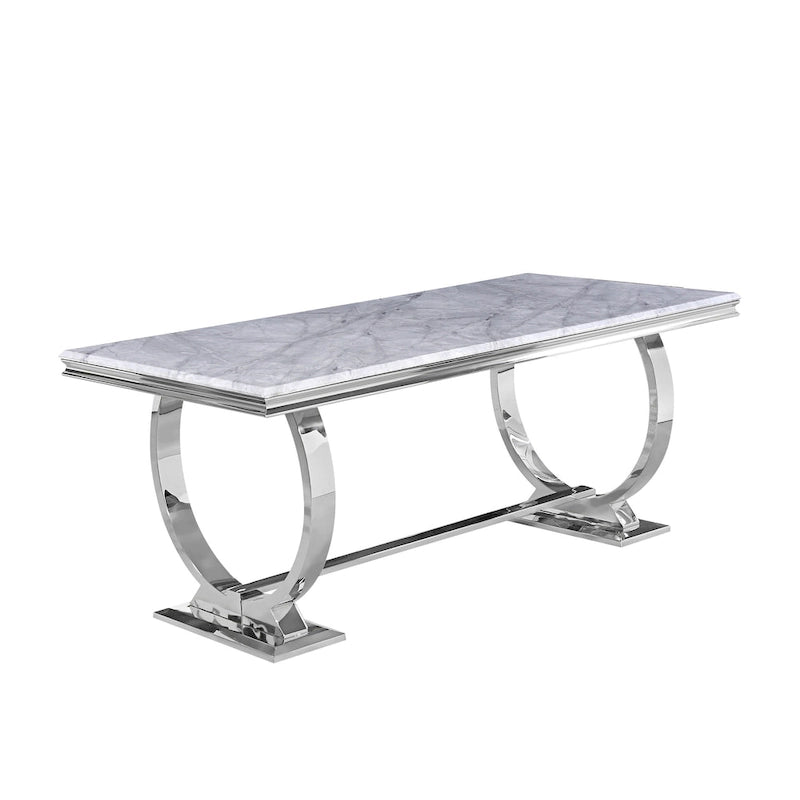 Table de salle à manger moderne avec piètement en U en métal inoxydable