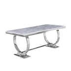 Table de salle à manger moderne avec piètement en U en métal inoxydable