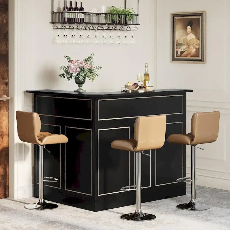 Meuble de bar en L avec porte-verres à pied pour bar à domicile