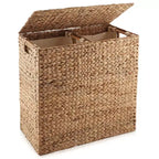 Panier à linge Casafield à 2 compartiments avec couvercle et sacs doublures amovibles, trieur de linge tressé en jacinthe d’eau pour vêtements