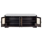 Banc de rangement rustique en bois Whisen, banc à chaussures pour entrée avec coussin amovible et étagères réglables