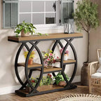 Lantine consoletafel van 39,4 inch, industriële banktafel met 4 niveaus voor entree, opbergplanken en metalen frame voor kleine ruimtes, gang, hal, bruin