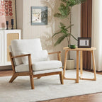 Polster-Sessel aus Leinenmischgewebe mit Holzbeinen und einem Kissen, Beige