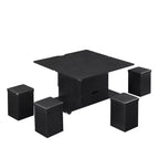 Table basse moderne multifonctionnelle relevable avec rangement dissimulé, 4 tabourets et roulettes, idéale pour les espaces de vie modernes