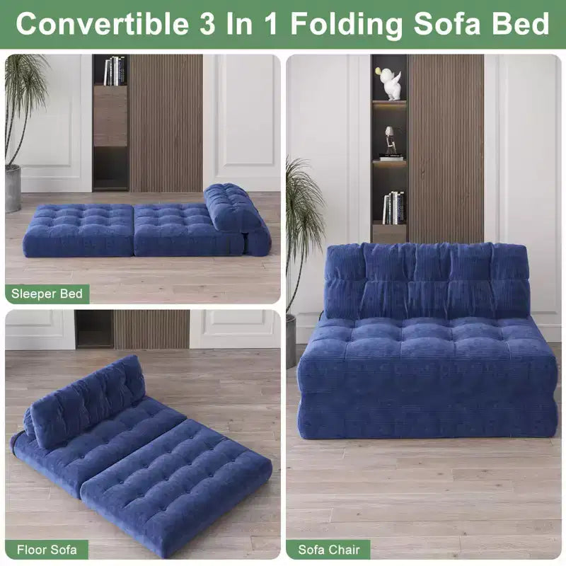 Full Corduroy Folding Sofa Bed Futon, Floor Convertible Sleeper Chair with Pillow & Back Support