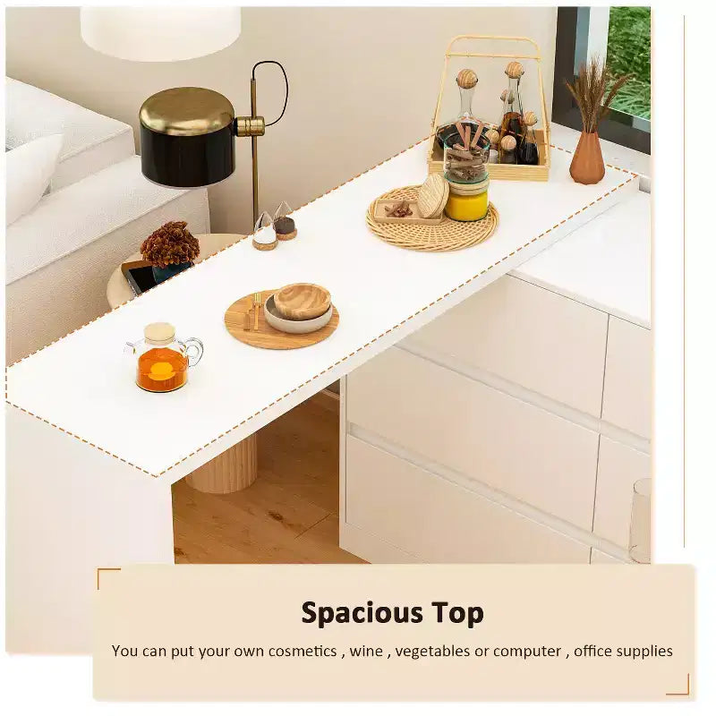 Buffet bahut intelligent pivotant/extensible avec 6 tiroirs, plateau extensible, tapis antidérapant, table à manger pivotante, garde-manger îlot de cuisine
