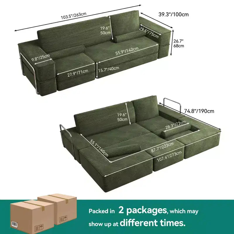Canapé modulable Cloud convertible, confortable, en velours côtelé, avec assise profonde et coussins hauts, montage facile