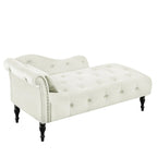 Chaise longue moderne de 60,6 po, capitonnée en velours avec boutons, pieds en bois massif et clous décoratifs