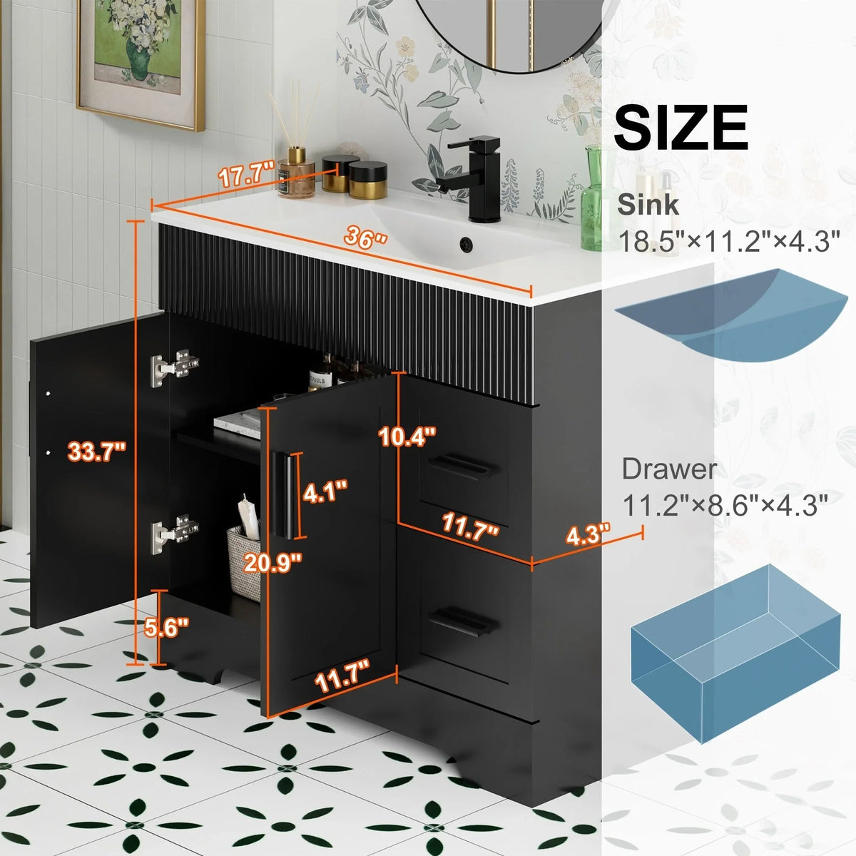 Wavy Line 30/36/48 Bathroom Vanity Set with Sink & Faucet