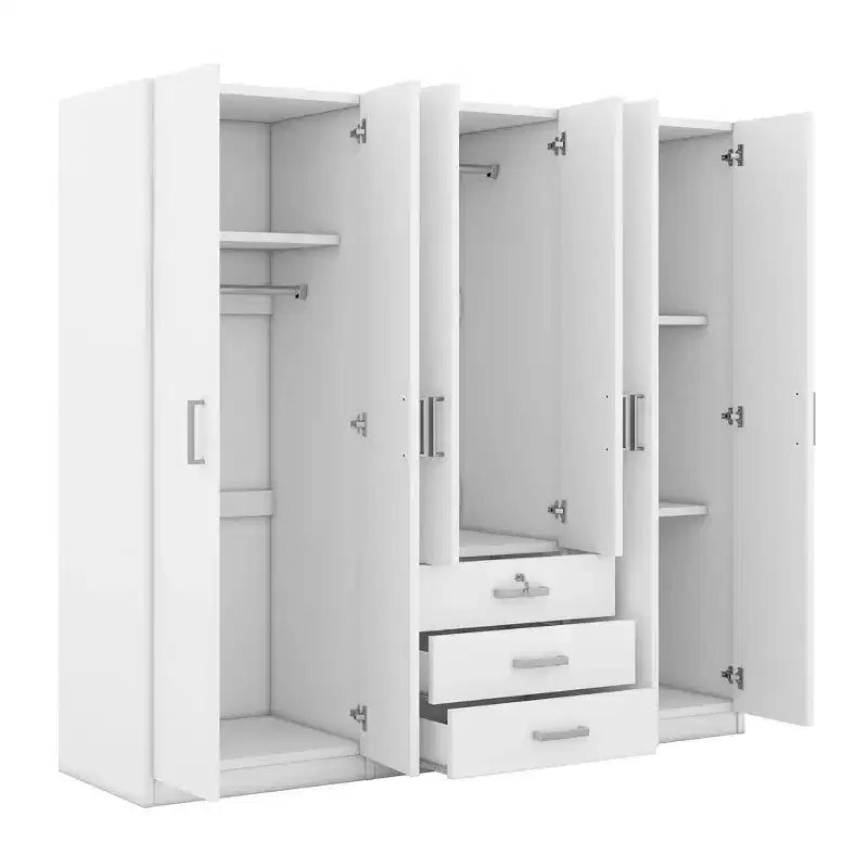 Houten kledingkast met 6 deuren en laden voor de slaapkamer