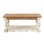 Table basse rectangulaire en bois blanc ancien patiné