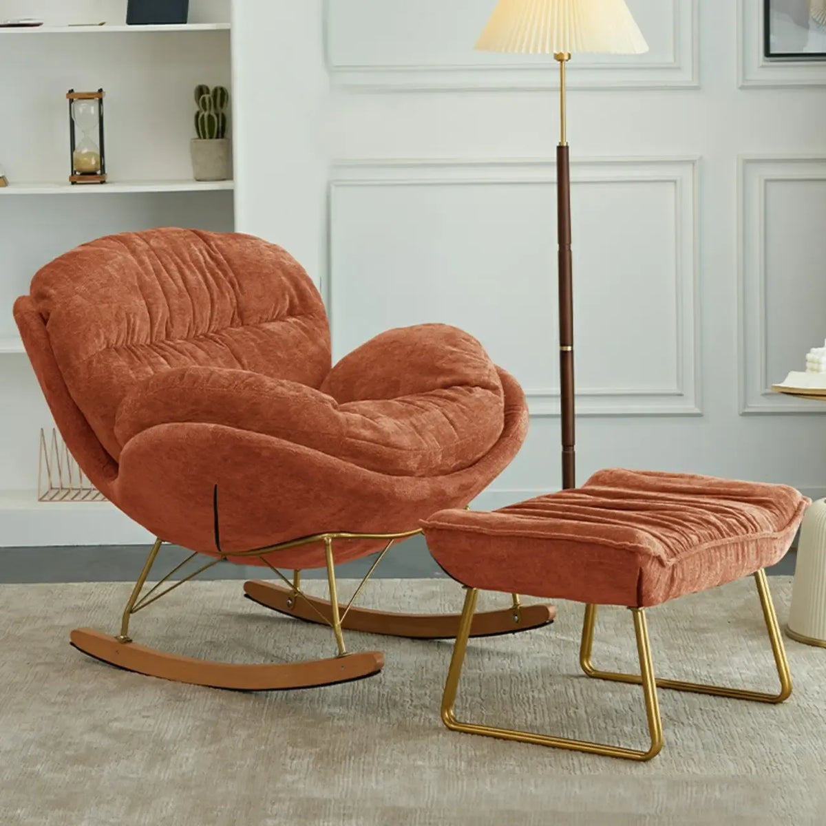 Fauteuil à bascule moderne en velours, ergonomique et rembourré, pour chambre de bébé