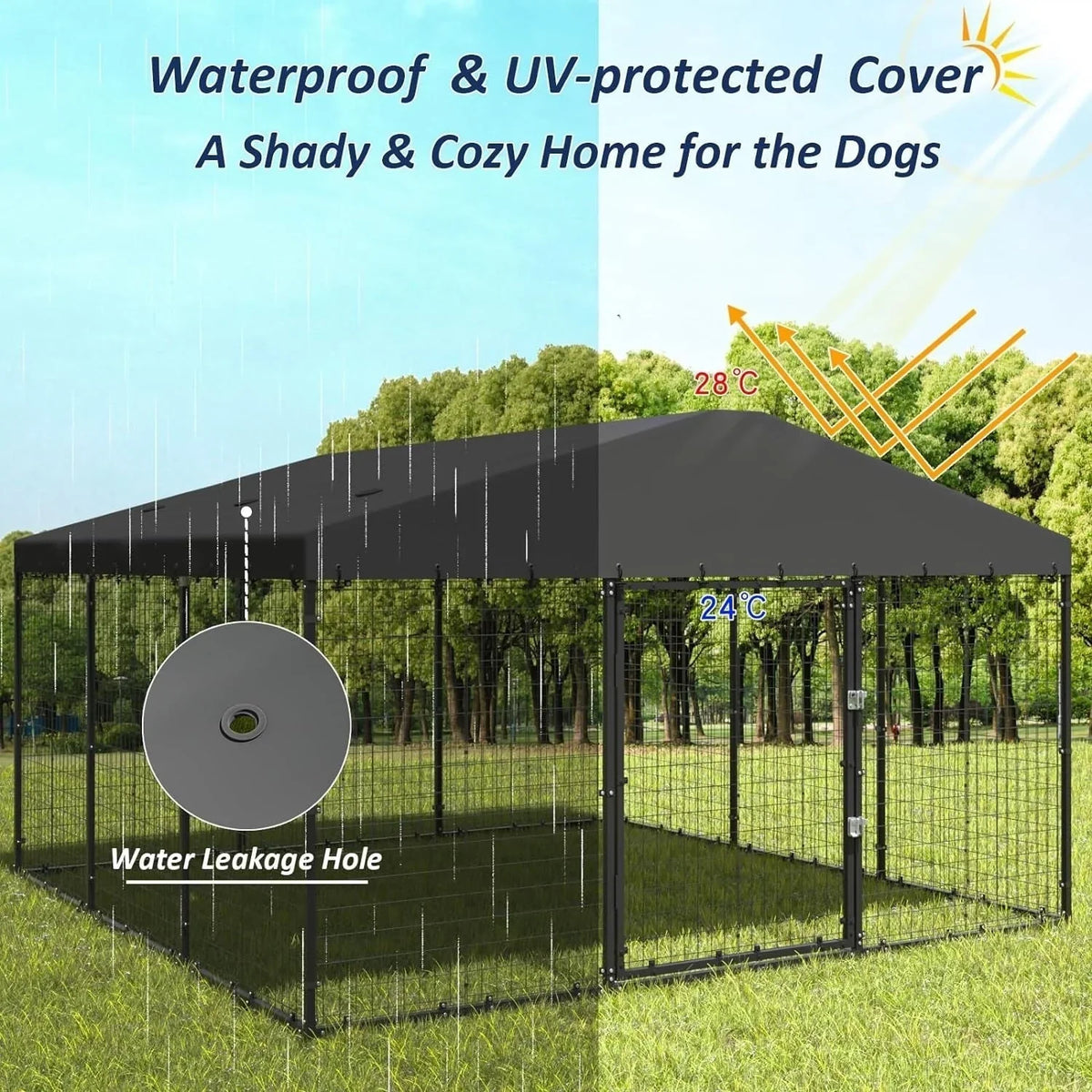 W 118 x D 118 x H 70 grote hondenkennel voor buiten, stevige hondenkooi met waterdicht dak