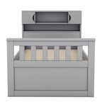 Lit plateforme de capitaine Twin/Full avec 4 tiroirs et étagères de rangement, structure en bois massif avec tête de lit bibliothèque et rangements