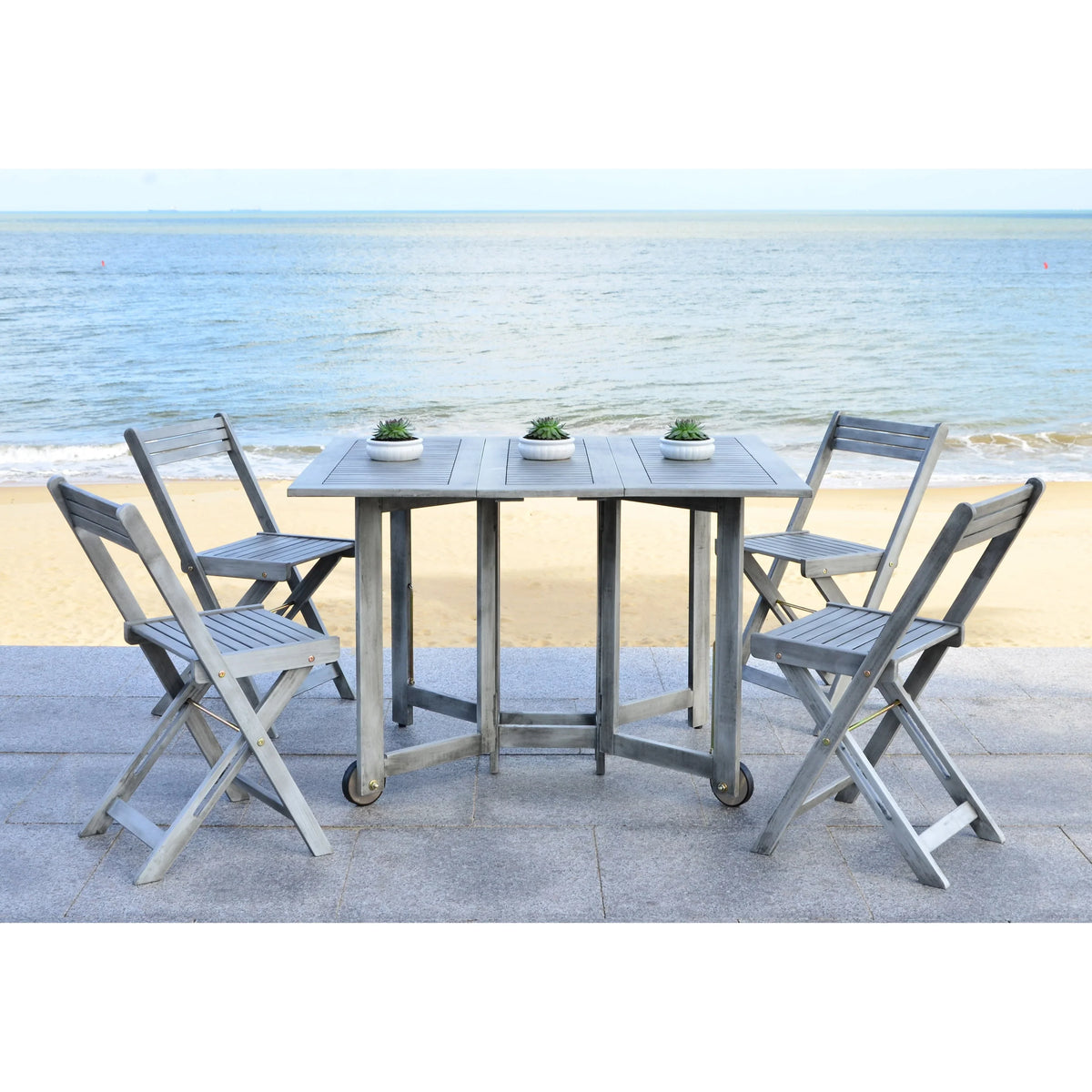 SAFAVIEH Outdoor Brandy 5-Piece Outdoor Dining Table Set - 43Wx35Dx29H