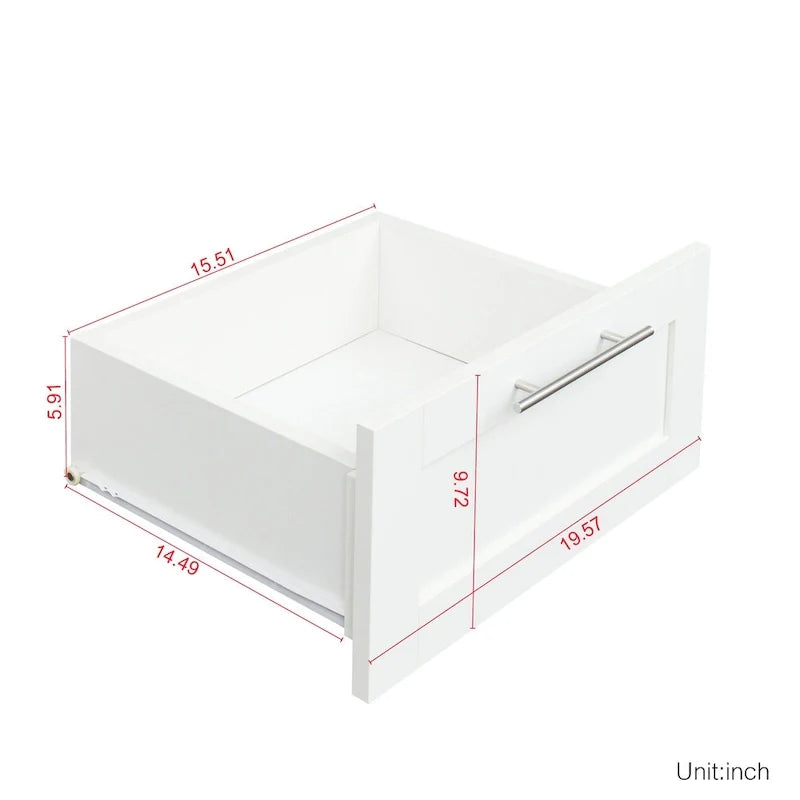 Armoire-penderie en bois blanc avec portes, tiroirs et tringle