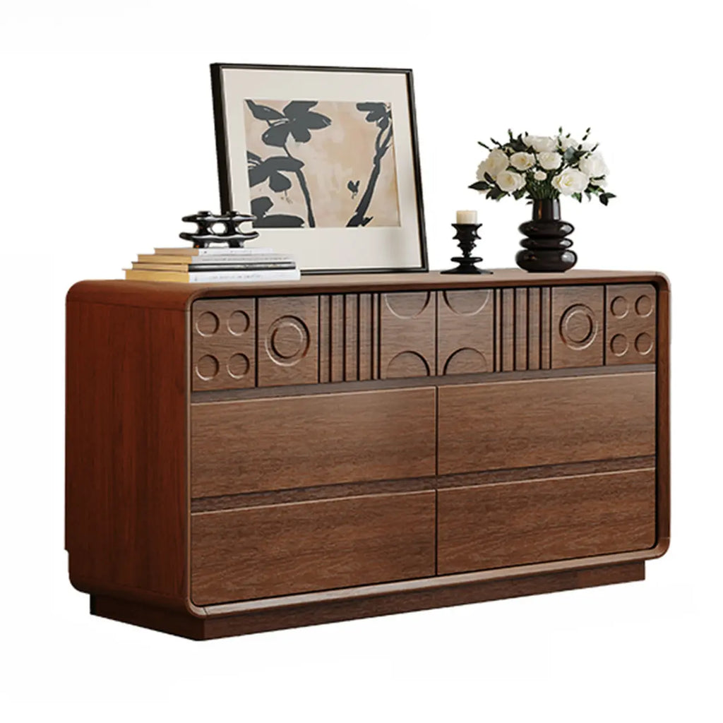 Von Art déco inspirierte Holzkommode mit geometrischen Schnitzereien