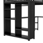 Full XL Size Loft Bed Frame with Built-in Wardrobe