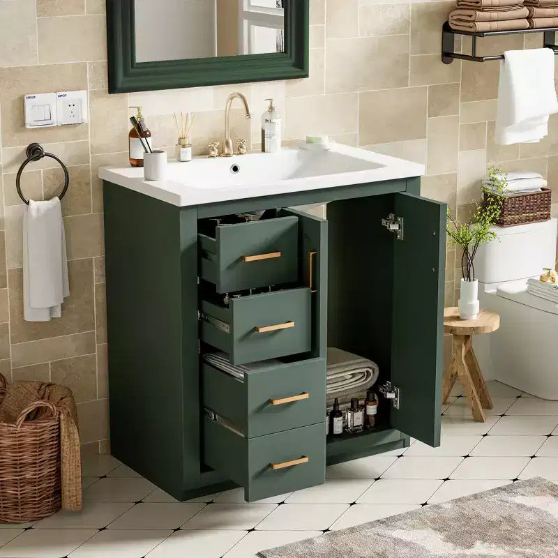30 Einzelwaschbecken-Badezimmerwaschtisch mit Unterschrank und 3 Schubladen - Schwarz / Blau / Grün / Indigo / Weiß