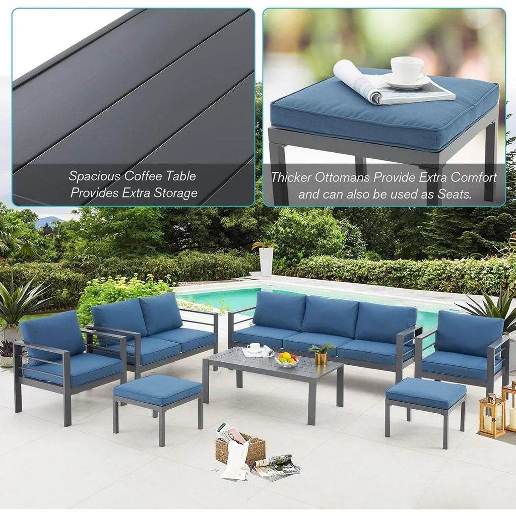 AECOJOY 7-teiliges Aluminiummöbel-Set für die Terrasse, Outdoor-Sitzgruppe