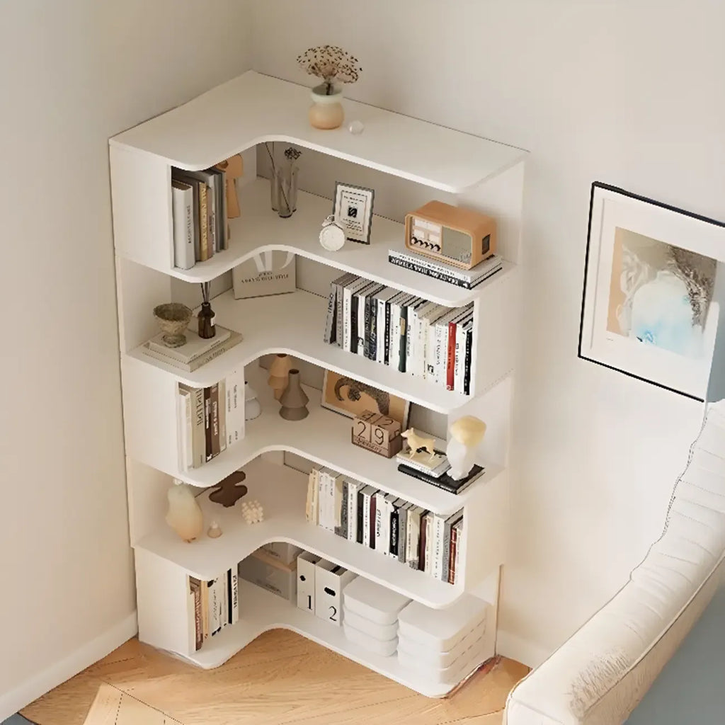 Eckbücherregal aus Holzwerkstoff mit 6 Ablagen