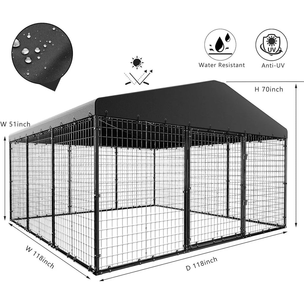 W 118 x D 118 x H 70 grote hondenkennel voor buiten, stevige hondenkooi met waterdicht dak