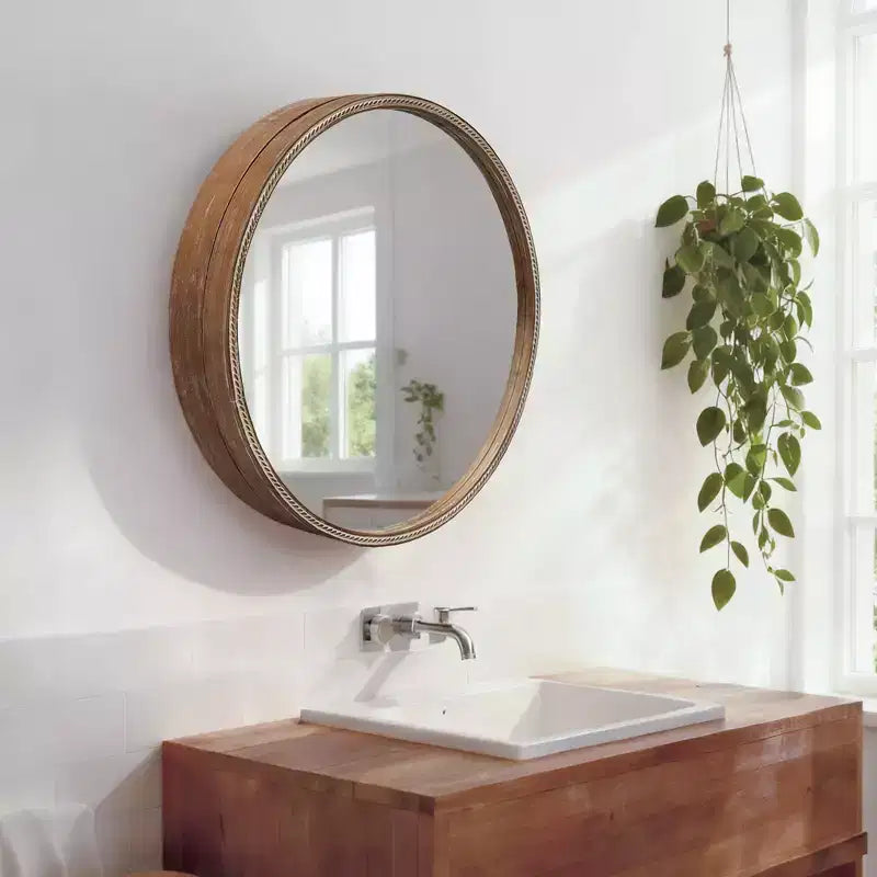 GDFStudio Norvyn 23.6 Round Wall Mirror with Sliding Storage Cabinet