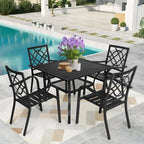 SUNCROWN 5/7-delige stalen tuin-eetsets, metalen tafel met lattenblad en stapelbare stoelen, gepoedercoat frame