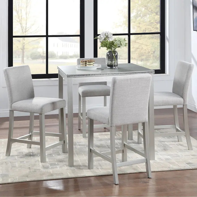 Modern 5-Piece Dining Set with Square Counter Height Table & 4 Upholstered Chairs