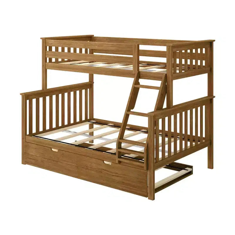 Max & Lily Etagenbett aus Massivholz, Einzelbett über Doppelbett mit ausziehbarem Stauraumbett und Leiter für Kinder