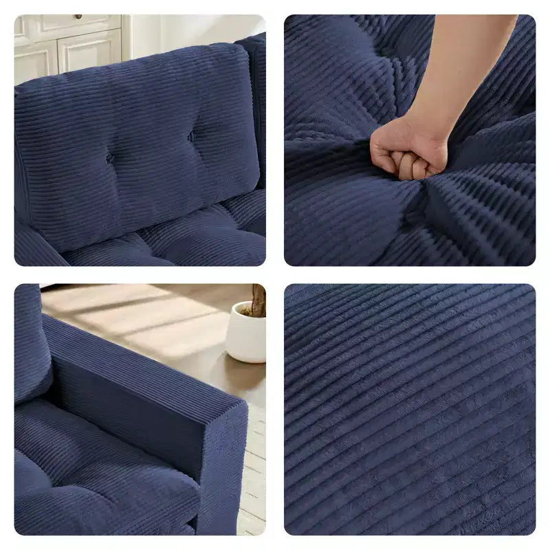 Mjkone 71' 2-in-1 slaapbank, opvouwbare loveseat met geribde stof en knopen, ruimtebesparend