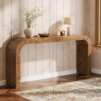Console de table Lantine de 70,87 pouces en bois massif, table de canapé de style champêtre avec angles en cascade pour couloir, salon ou derrière le canapé, bois naturel