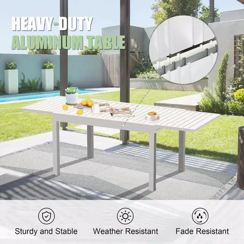 Okak Esstisch aus Aluminium, ausziehbarer Terrassentisch, Küchentisch für das Esszimmer