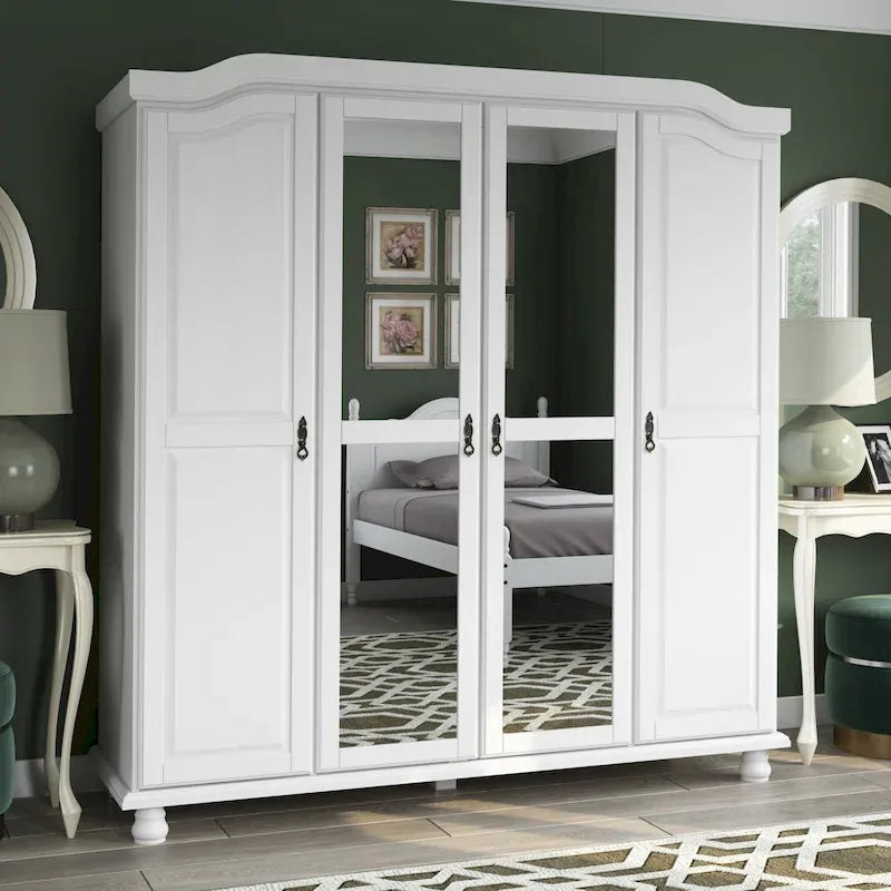 Palace Imports Kyle 4-türiger Kleiderschrank aus 100 % Massivholz mit Türen aus Massivholz oder Spiegelglas