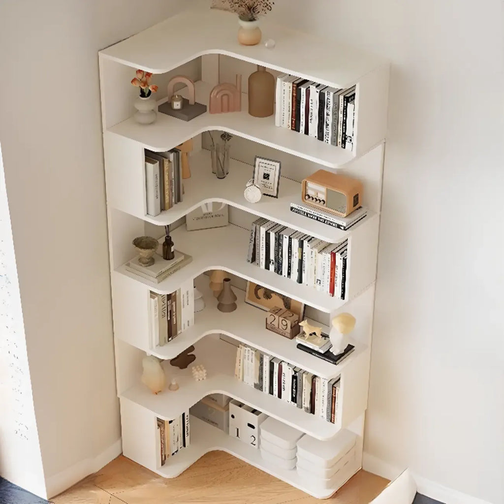 Eckbücherregal aus Holzwerkstoff mit 6 Ablagen