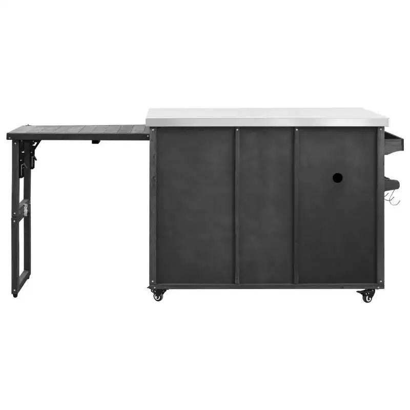 78.3-Inch Outdoor Kitchen Island with Stainless Steel Countertop, Foldable BBQ Station, and Storage Cabinets, Black